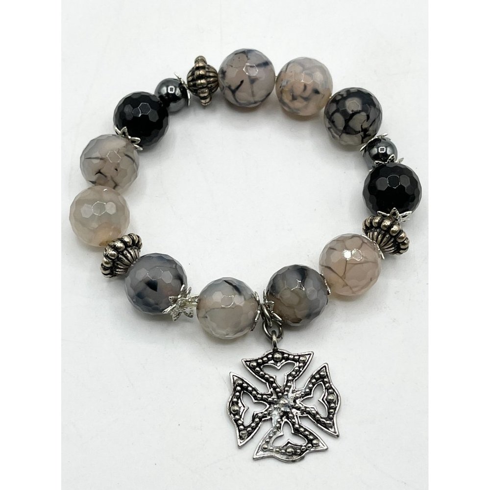 Vintage semi precious stone Maltese Cross bracelet